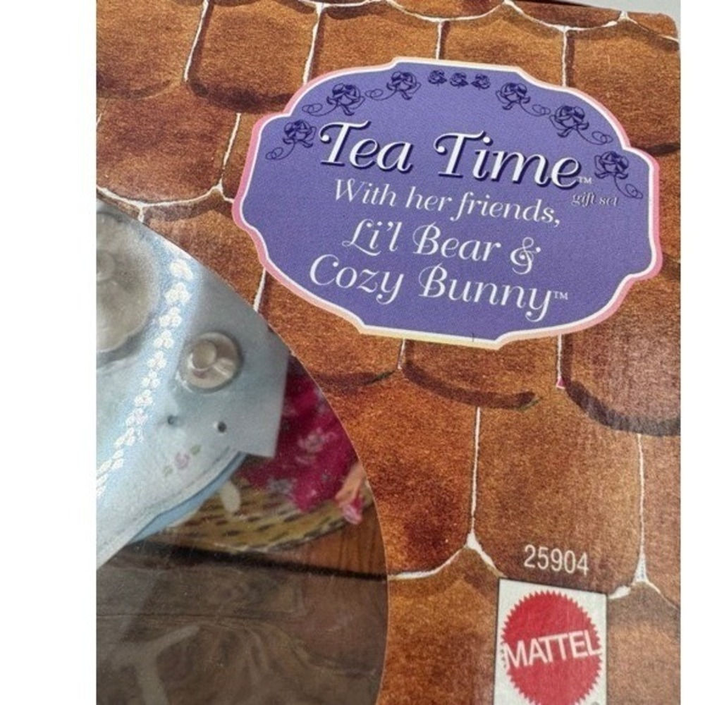 Vintage NEW Mattel Barbie Tea Time Gift Set Pink Floral Dress Bear Bunny - Picture 7 of 12